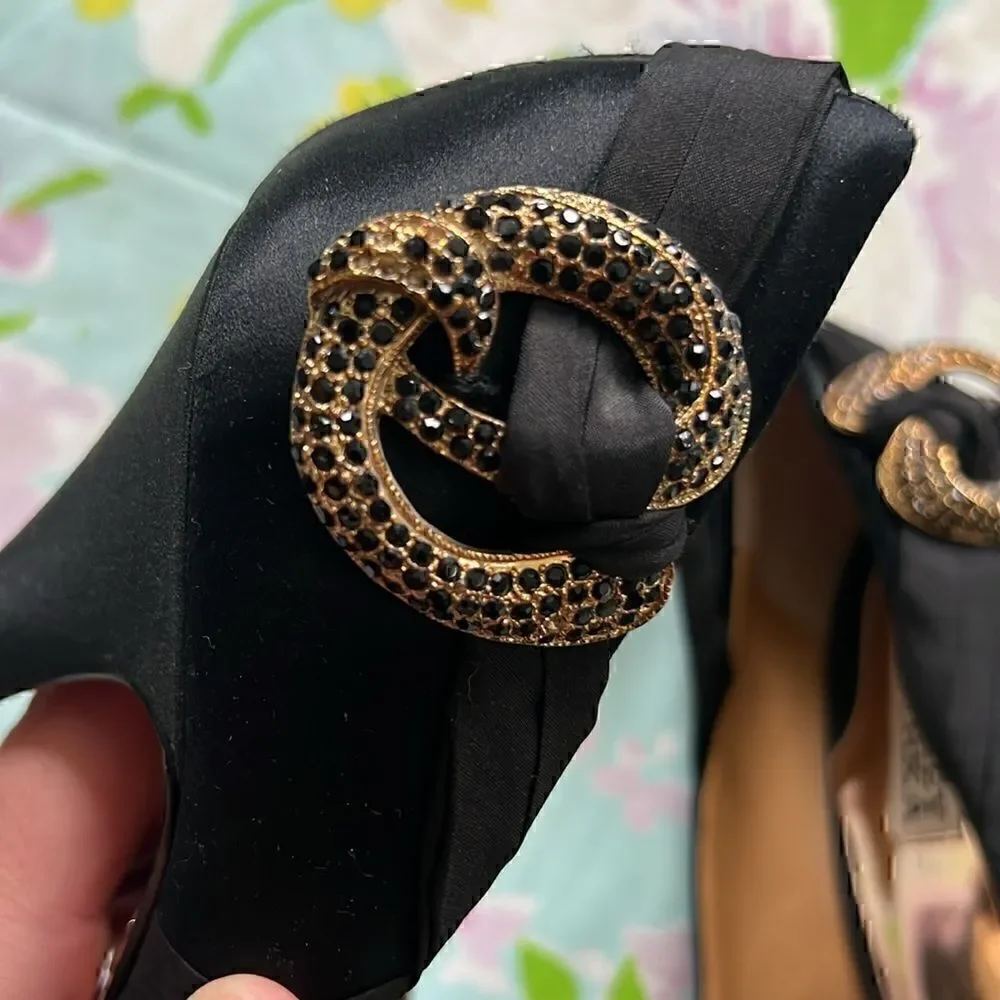 Badgley Mischka Satin Heels - Rhinestone Accent - 10